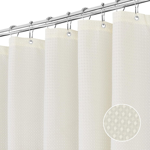 FIISAYL Shower Curtain for Bathroom, Weighted Hem, Waterproof and Anti Mould Resistant Waffle Fabric Curtains with 12 Hooks, Machine Washable