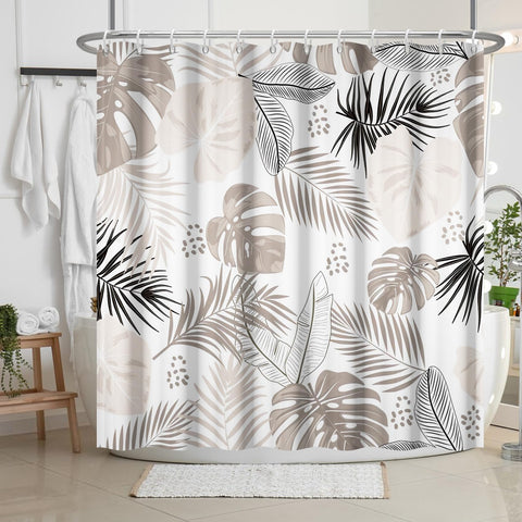 Bovlleetd 71x79inch Bohemian Bathroom Curtain Waterproof Abstract Art Shower Curtain Mid-Century Tropical Plant Shower Curtains Washable Bathtub