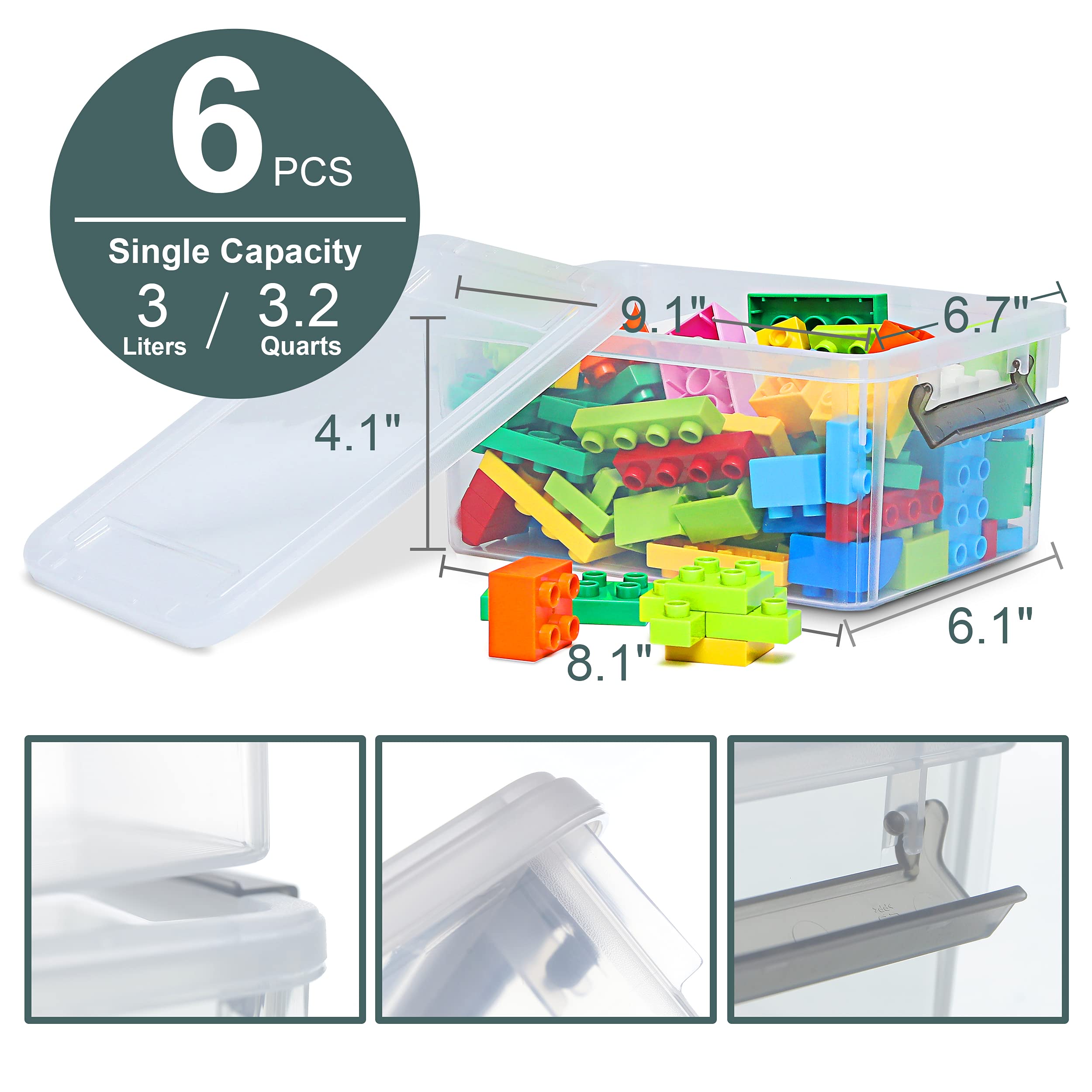 Citylife 6 Pack 3L Stackable Clear Plastic Storage Boxes with Handles