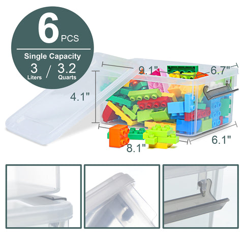 Citylife 6 Pack 3L Stackable Clear Plastic Storage Boxes with Handles