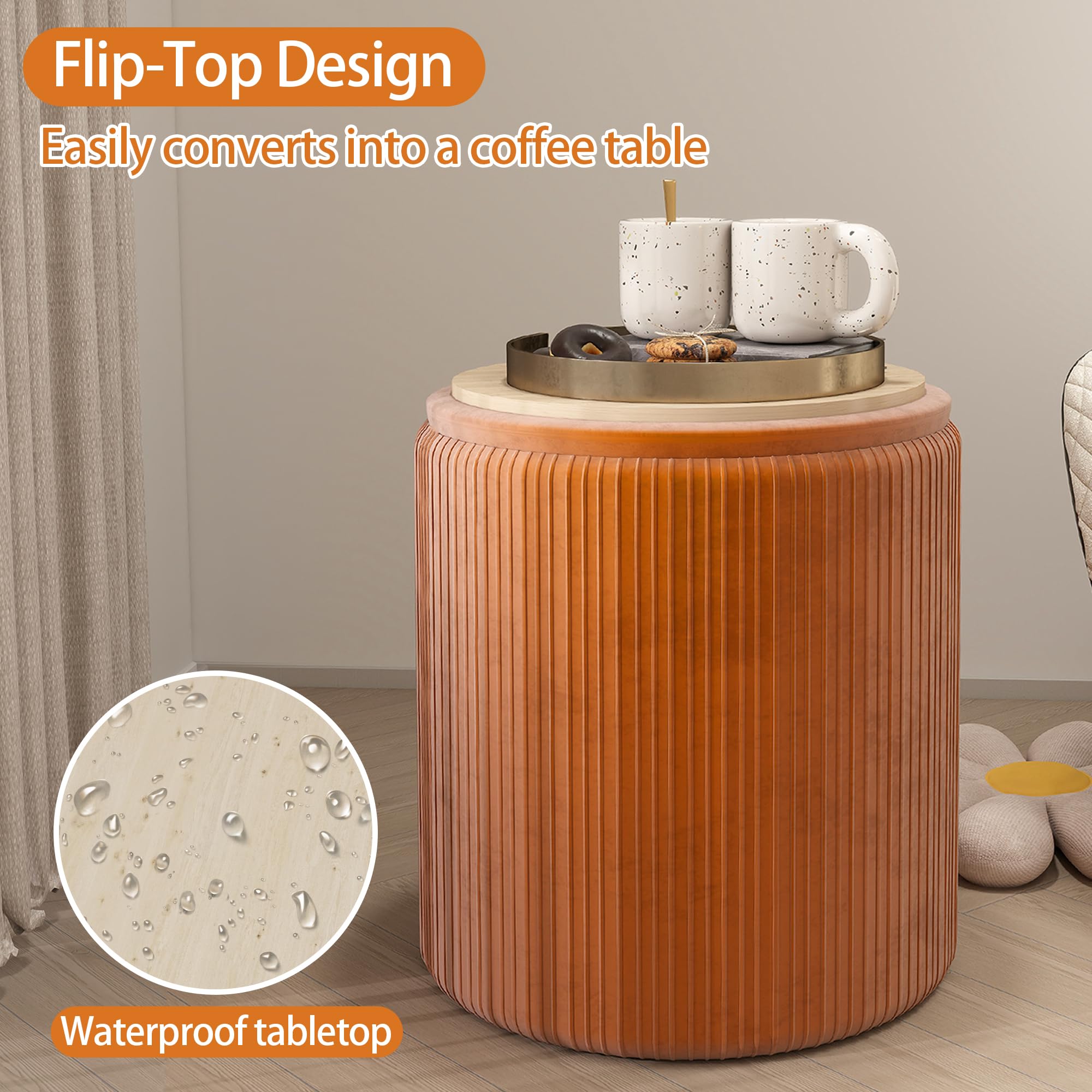 Caroeas Round Storage Ottoman Stools, Velvet Vanity Foot Stools with 300lbs