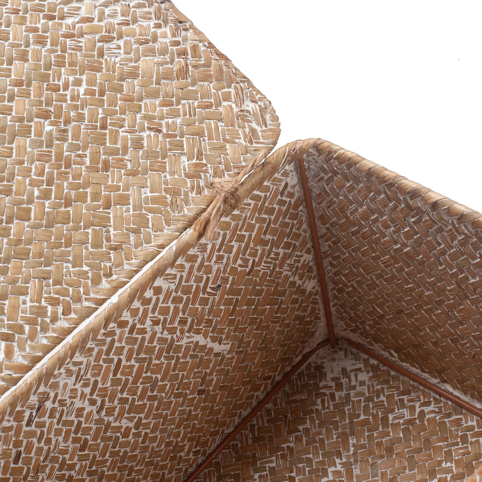 Seagrass Storage Baskets with Lid Natural Rattan Woven Rectangular Organizer Box (Whitewash Small 26cmx14cmx11cm H)