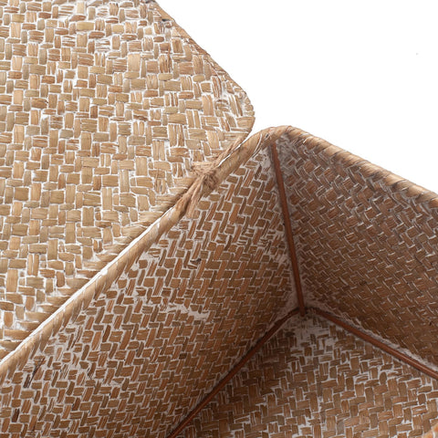Seagrass Storage Baskets with Lid Natural Rattan Woven Rectangular Organizer Box (Whitewash Small 26cmx14cmx11cm H)