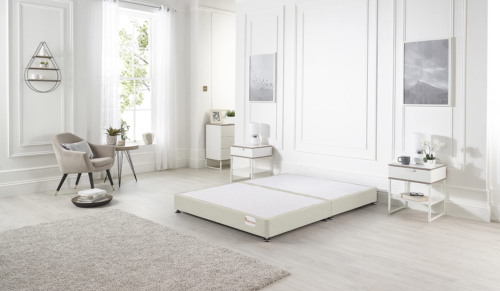 Bed Centre Platform Divan Bed Covered in Luxury Plush, Linen and Tweed Fabric (Charcoal Linen, Double 135 x 190cm)