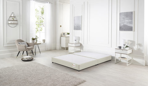 Bed Centre Platform Divan Bed Covered in Luxury Plush, Linen and Tweed Fabric (Charcoal Linen, Double 135 x 190cm)