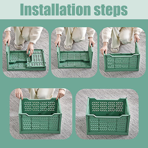 Spesh 2 Pcs Large Collapsible Storage Crates Stackable Plastic Storage Baskets Foldable Crate Boxes for Kitchen, Living Room