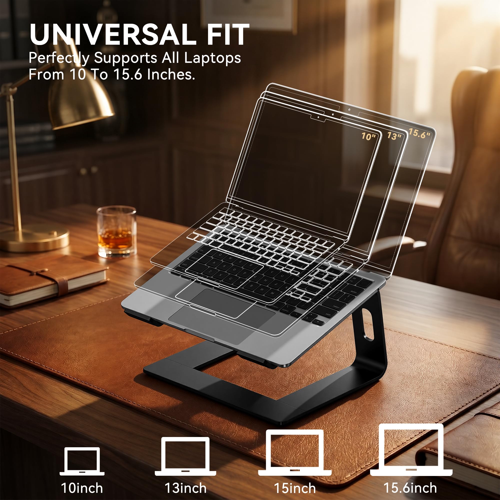 SOUNDANCE Laptop Stand, Aluminum Ergonomic Desk Riser, 10-15.6", LS1 Black