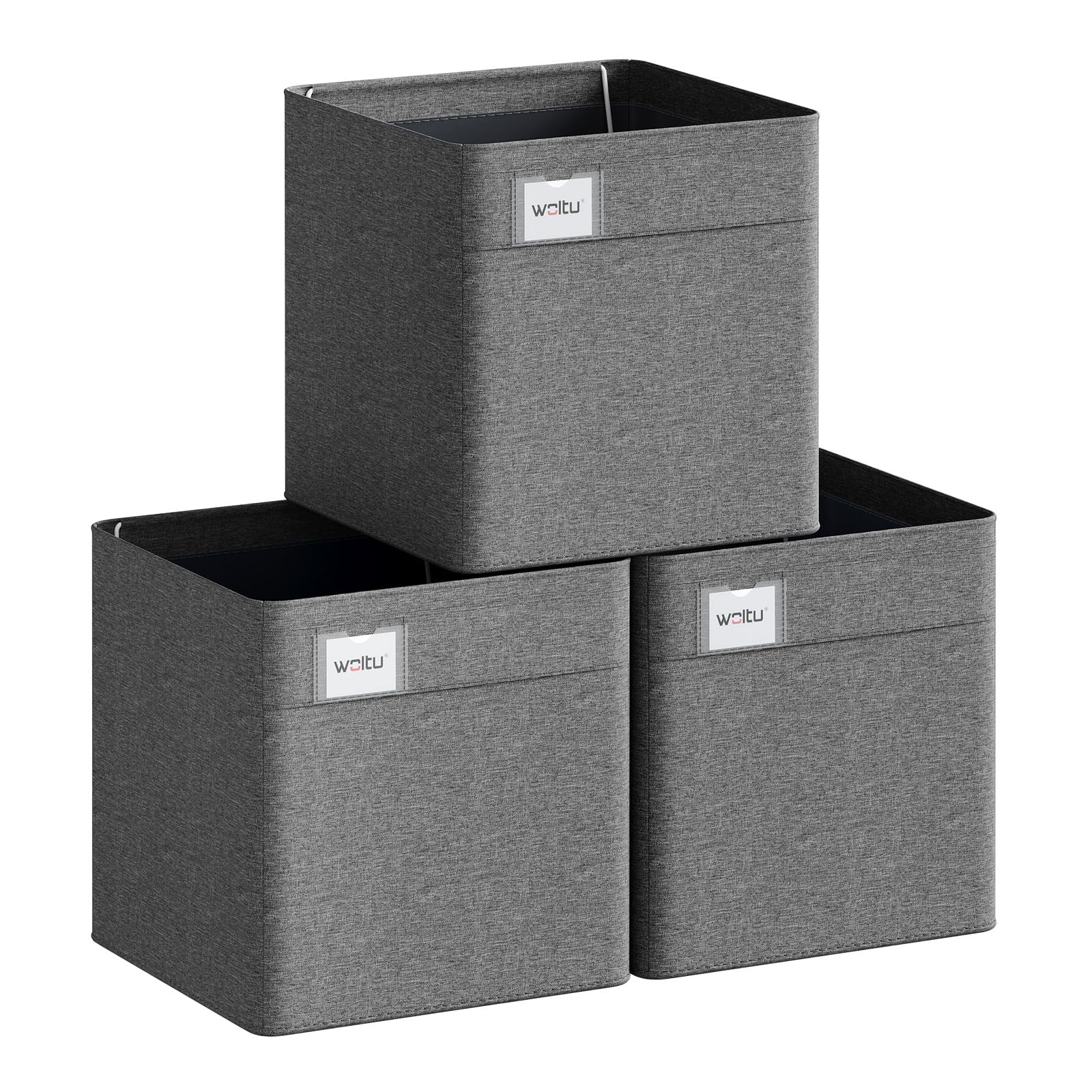 WOLTU Collapsible Storage Boxes Set of 3, Fabric Storage Cubes with Handles and Label Holders, Wardrobe Organisers for Shelves, Bedroom, Living Room