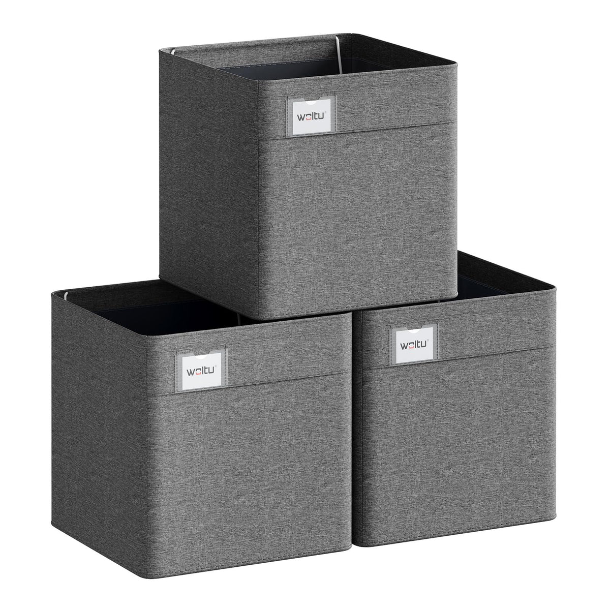 WOLTU Collapsible Storage Boxes Set of 3, Fabric Storage Cubes with Handles and Label Holders, Wardrobe Organisers for Shelves, Bedroom, Living Room