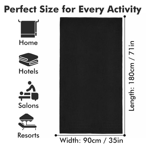 Novo Home Bath Sheets - Extra Large Bathroom Sheet Set – 550 GSM Pack of 2 Jumbo Towels Black (90x180cm)