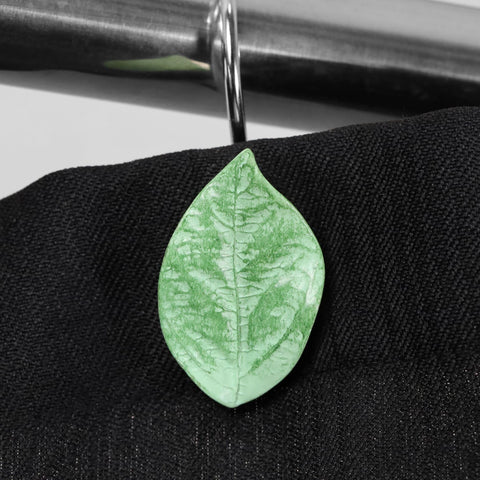 12Pcs Green Shower Curtain Hooks, Leaf Decorative Hooks with Rust-Resistant Metal Hooks