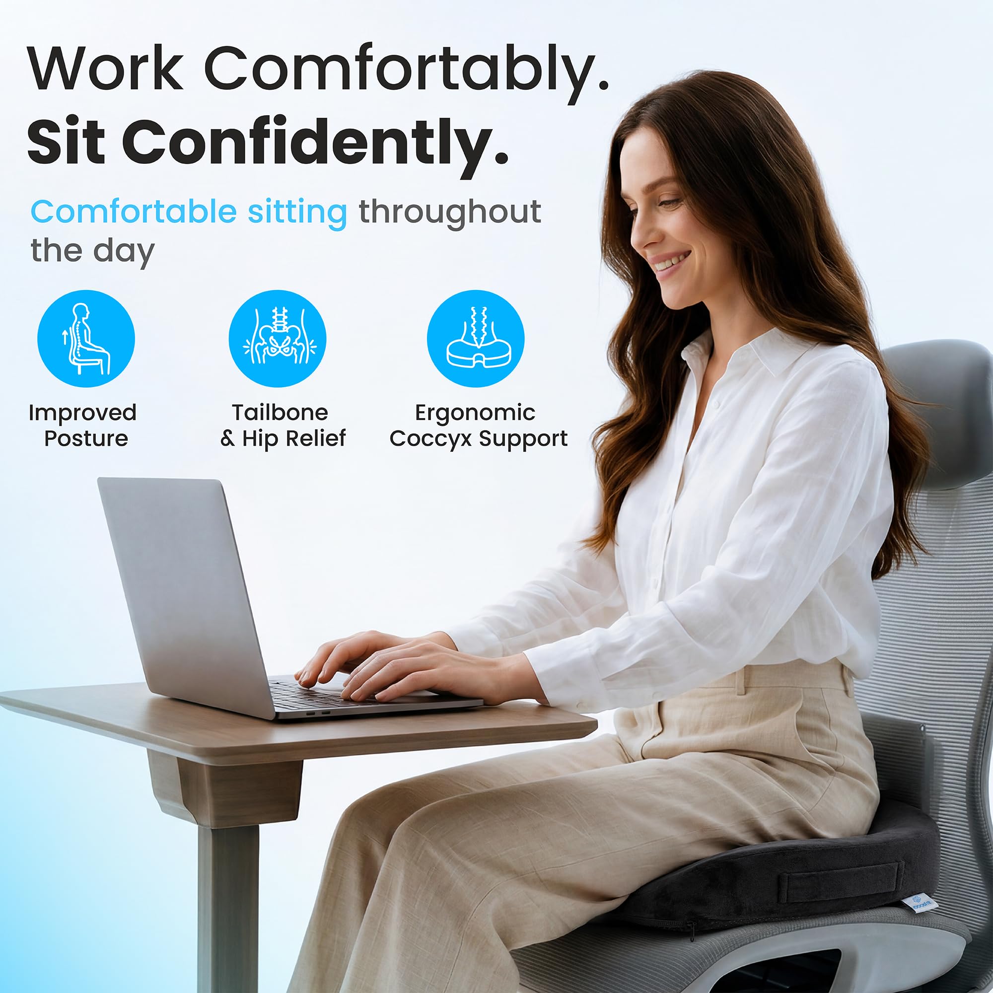 Cooshii Memory Foam Seat Cushion Ergonomic Coccyx Support for Posture, Sciatica & Long Sitting – Office Chair Cushion for Car, Desk, Gaming