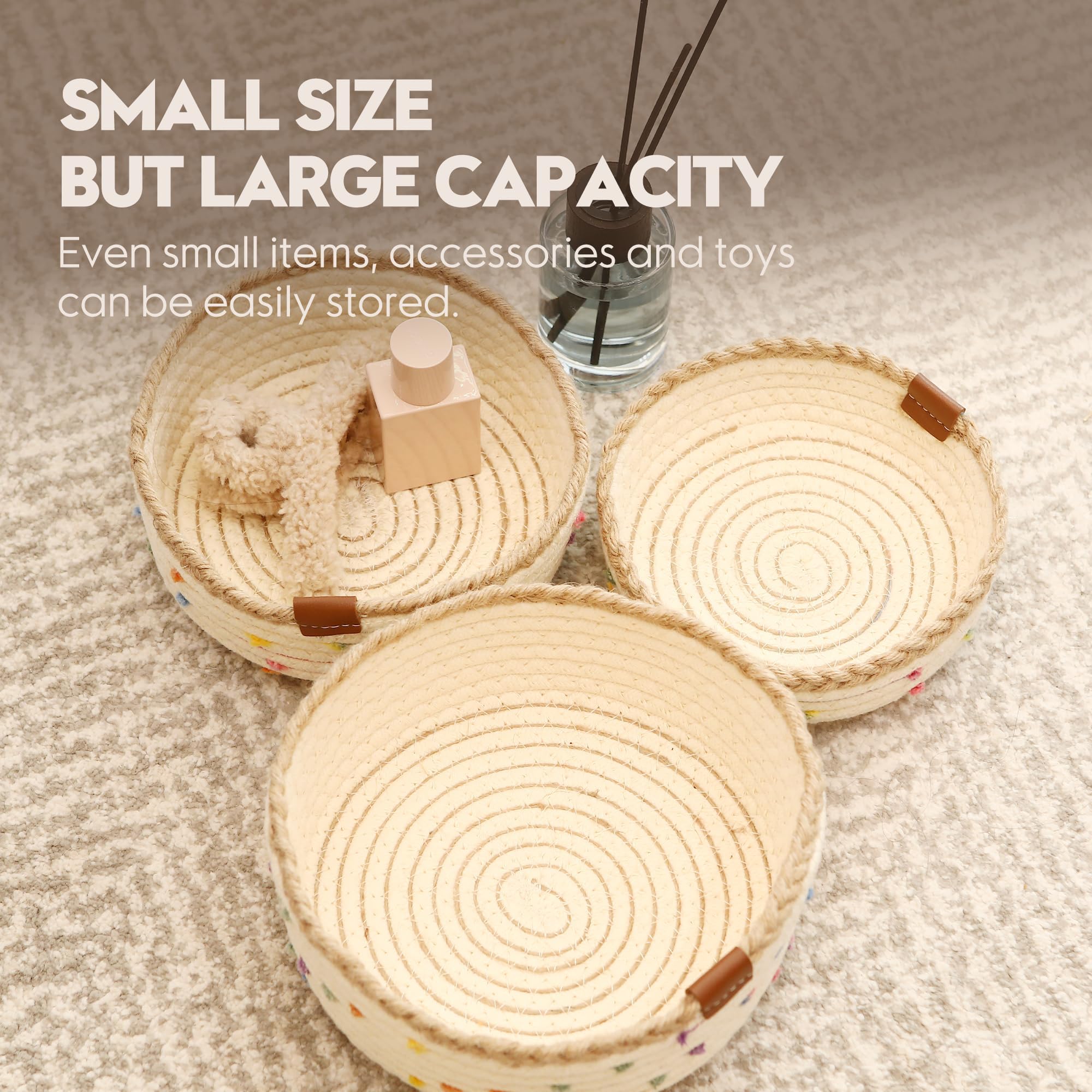Sea Team 3 Pack Jute Cotton Rope Trinket Desktop Storage Baskets