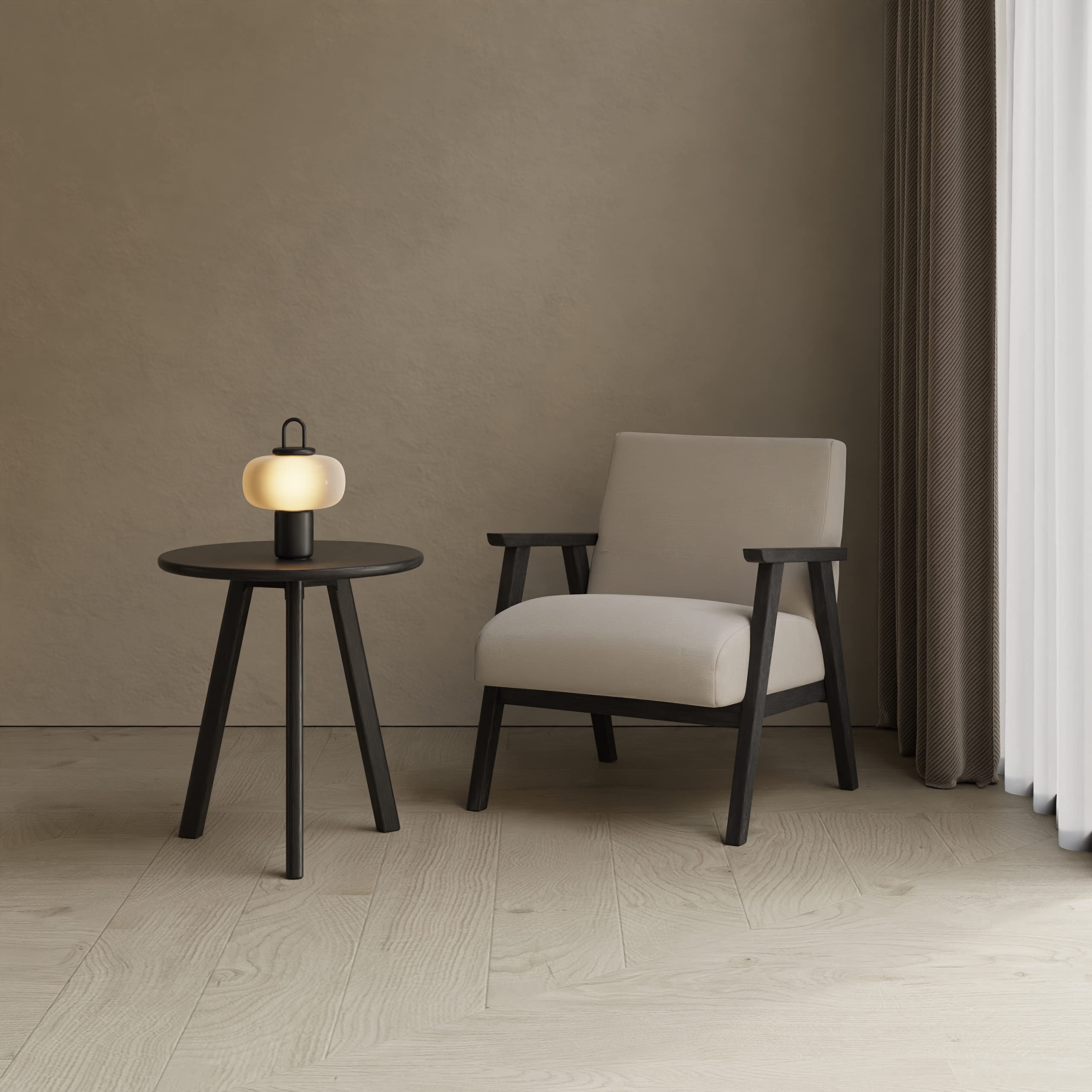 Raico Round Side Table 100% Solid Oak Wood Occasional Table Minimal Scandinavian End Table for Living Room Sofa Table (Black)