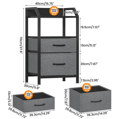 Feonase Set of 2 Bedside Table with 2 Fabric Drawers & Open Shelf - Sturdy Metal Frame Nightstand, Compact End Table for Bedroom, Living Room