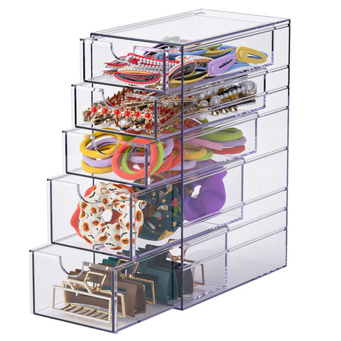 Noverlife Clear Containers for Hair Organizing - Plastic Hair Accessory Box with 5 Drawers