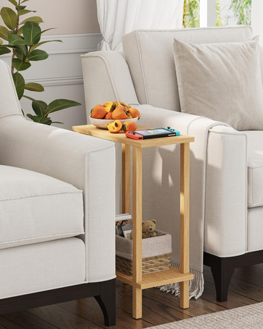 TUTOTAK Small Side Table, Narrow End Table, Skinny Sofa Table, Slim Nightstand, Living Room, Bed Room, Natural TB01BN062EU