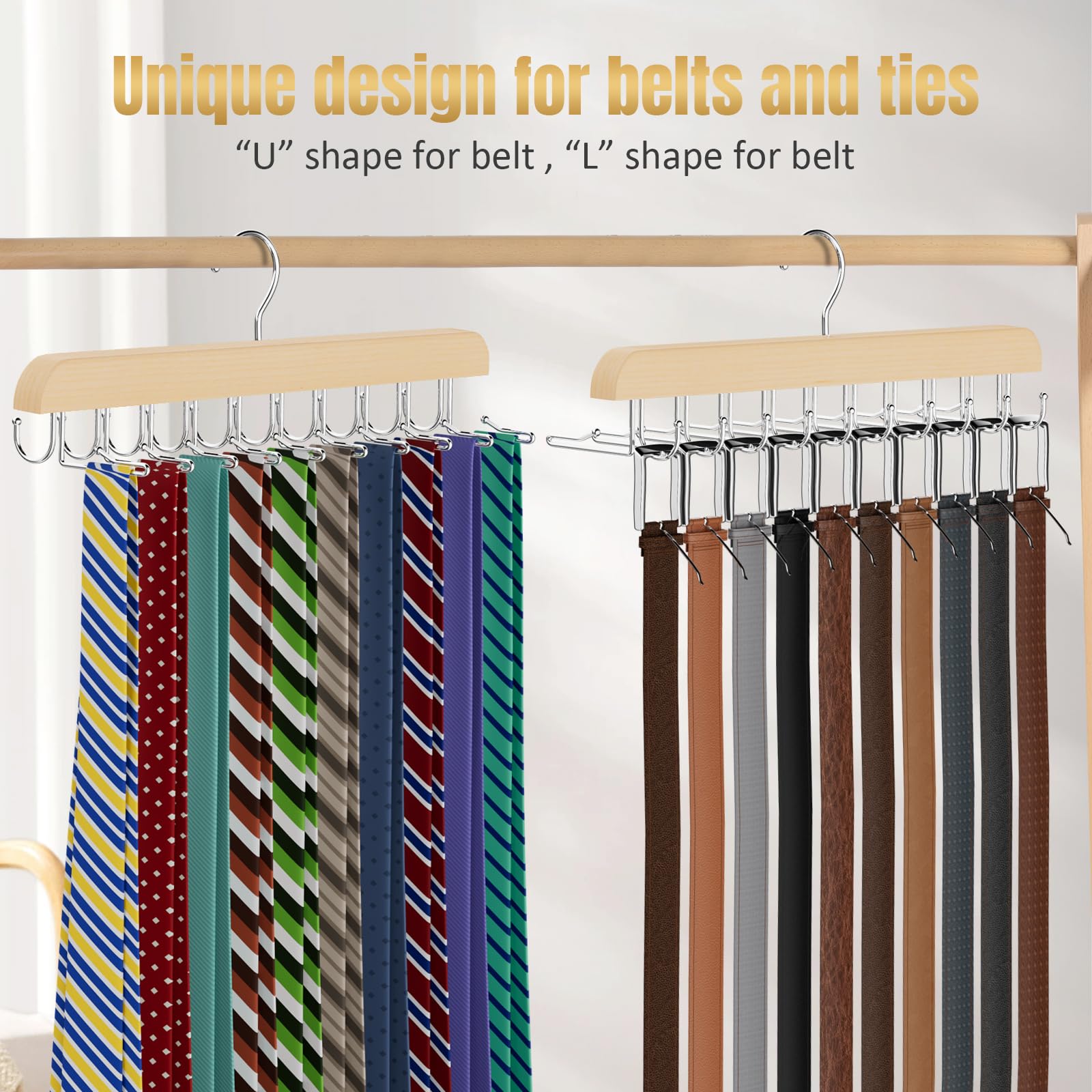 Tie Rack & Belt Hanger 2 in 1 Tie Hanger Space Saving 20 Hooks Hangers for Closet Max 30 Belts with 30 Ties Capacity