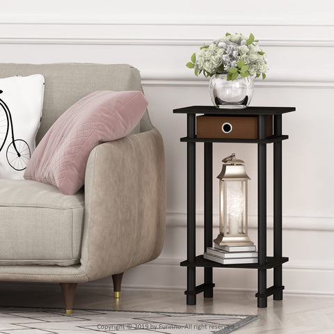 Furinno TURN-N-TUBE Side Table, 3-Tier End Table with Storage Bin, Open Shelf Night Stand, Bedside Table, Toolless Assembly, for Living Room, Bedroom