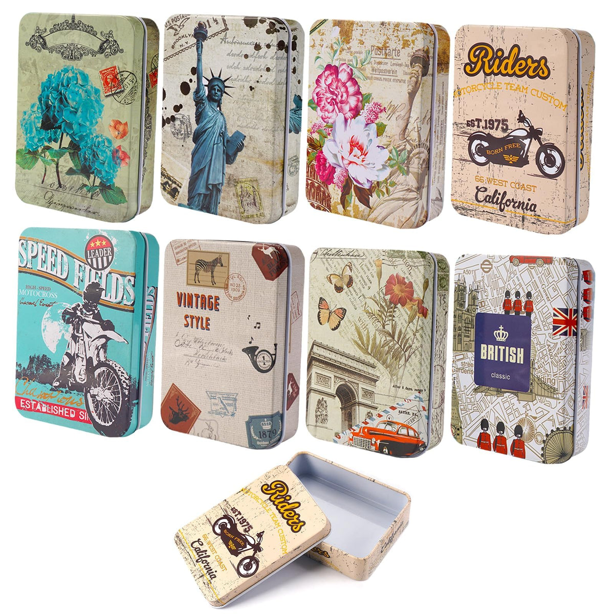 Vylro 8 Pack Metal Tin Box with Lids, 9.2x6.5x2.3 cm Storage Tins for Candy