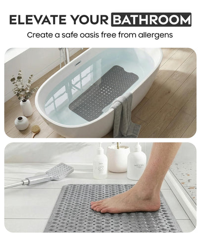 AUNEK Bath Mat Non Slip, Anti Mould Bathroom Mat with 200 Strong Suction Cups and Drain Holes, 100x40 cm Anti Slip Large Bathtub Mats for Inside Bath