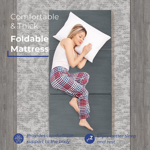 MeMoreCool Tri Folding Floor Mattress 190x75cm, 10cm Thick Foam Foldable Futon Mattress with Washable Cover, Portable Guest Bed Mat for Travel