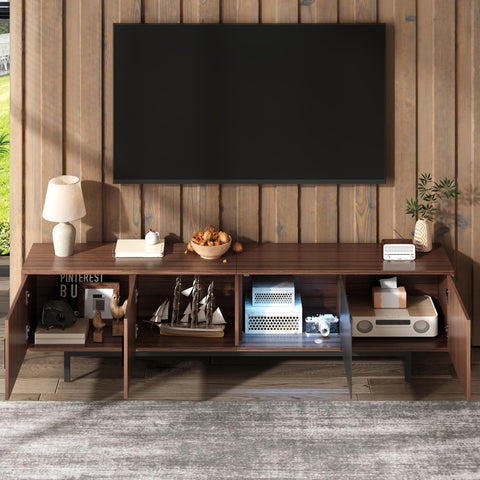 Ball & Cast TV Cabinet, Lowboard with Carved Texture, TV Furniture with LED Light Strip and Tempered Glass Door