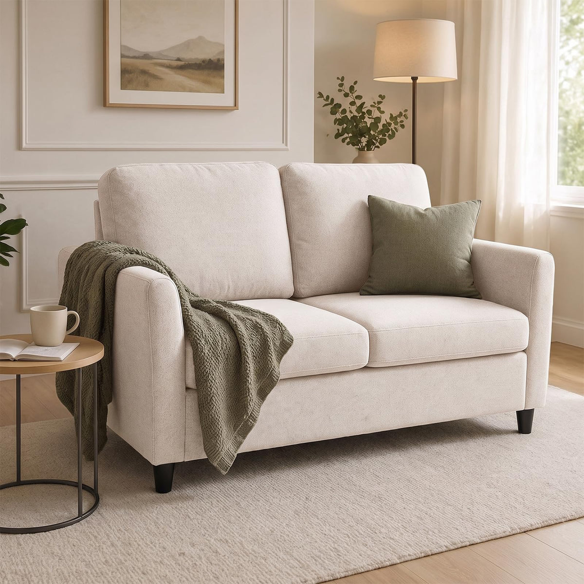 YODOLLA Beige 2-Seater Loveseat Sofa with Washable Covers