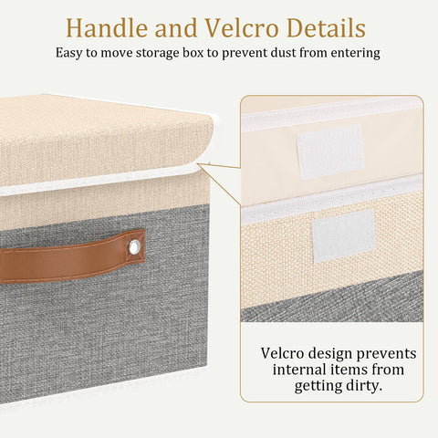 OUTBROS 2 Pack Fabric Storage Boxes with lids, 45x30x30cm Beige/Grey