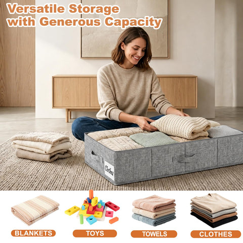 17 cm Tall Underbed Storage Boxes with Lids, 50L Foldable Under Bed & Sofa Storage with Rigid Sides, Base & 3 Sturdy Handles
