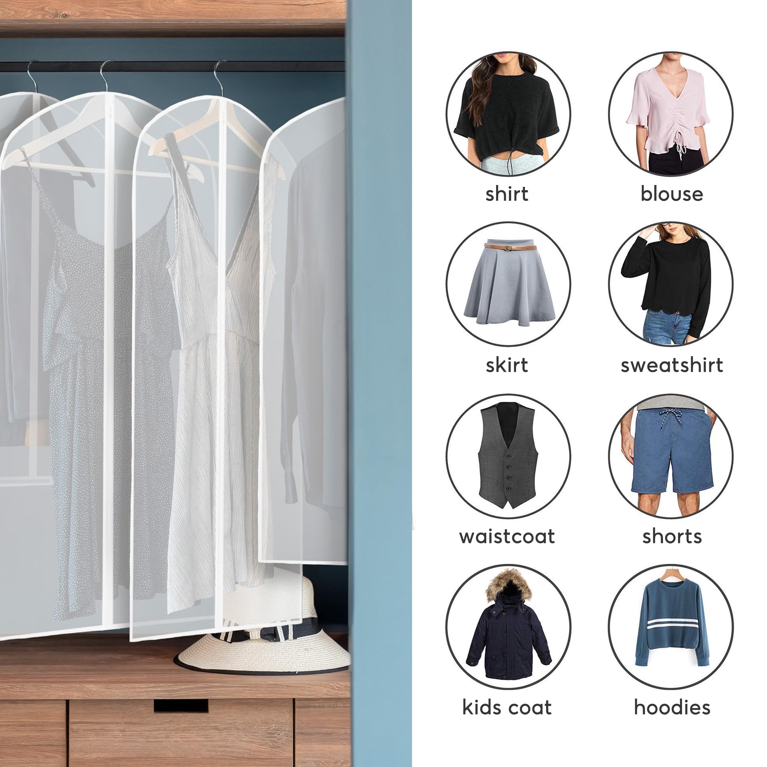 10 Pack Garment Dress Bags Covers with Zip (5Pcs 60*100CM + 5Pcs 60*120CM)