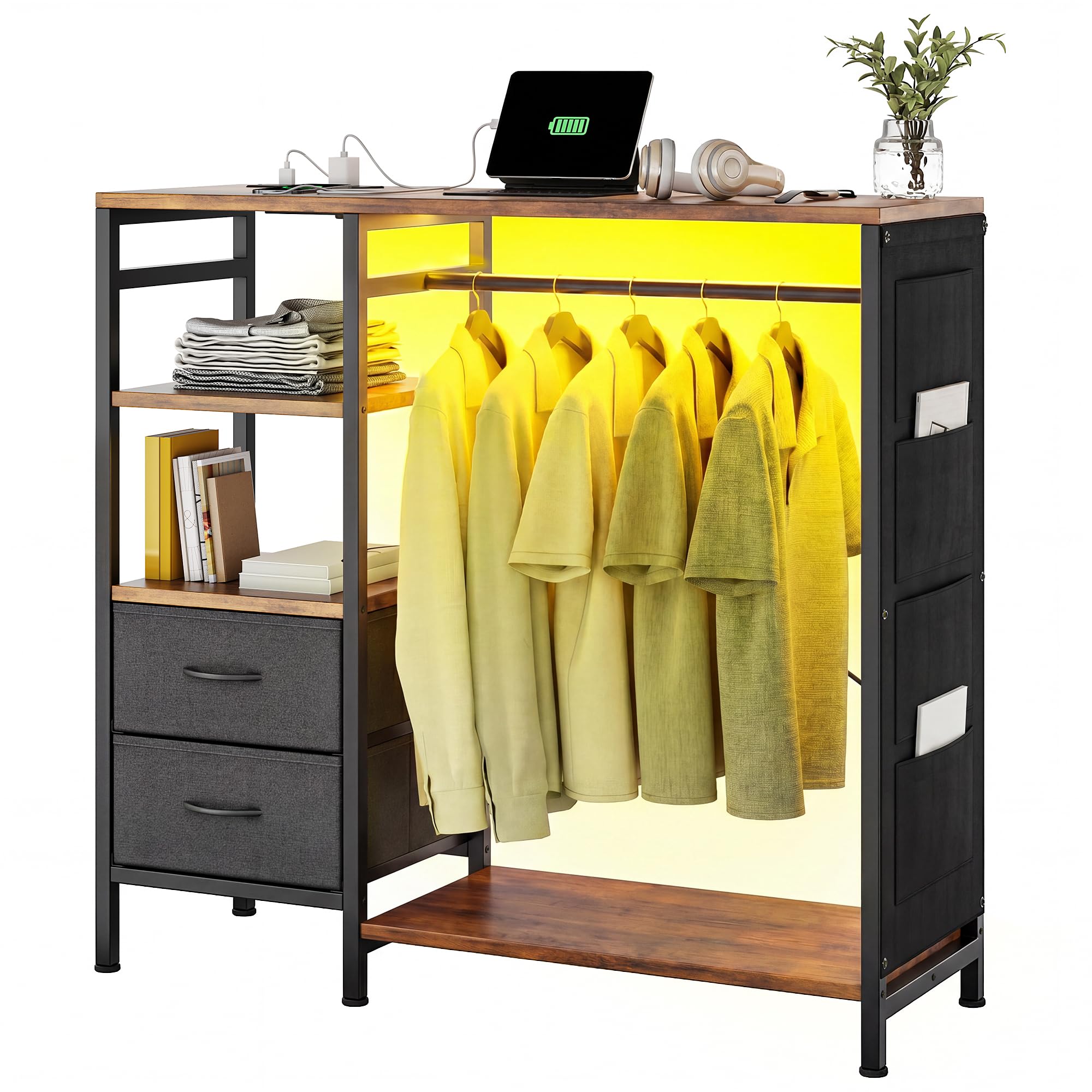 YITAHOME Wardrobe Chest of Drawers with Hanging Rail 120cm Brown