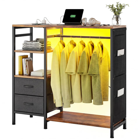 YITAHOME Wardrobe Chest of Drawers with Hanging Rail 120cm Brown