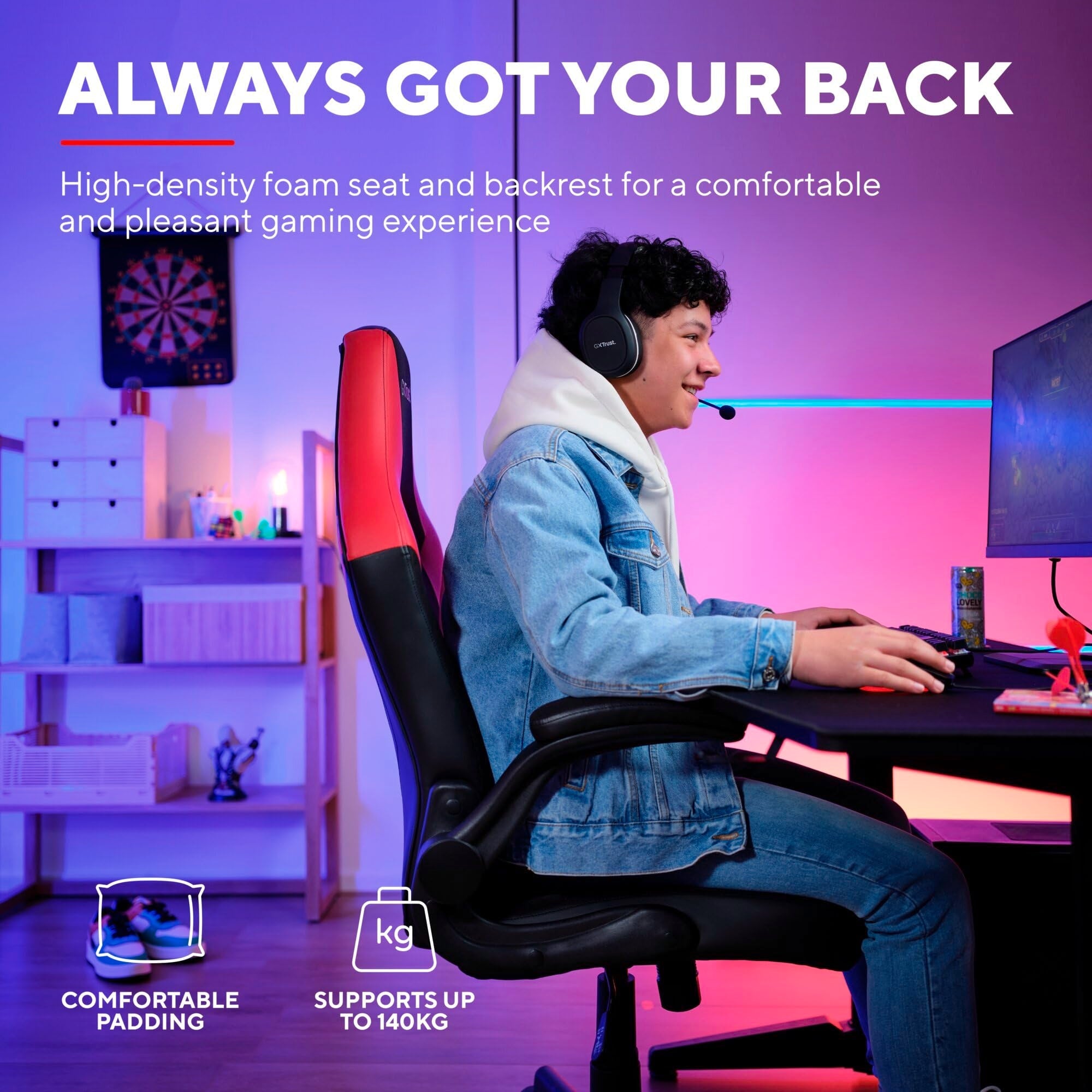 GXTrust Yezz Gaming Chair with Padded Arm Rest, Red