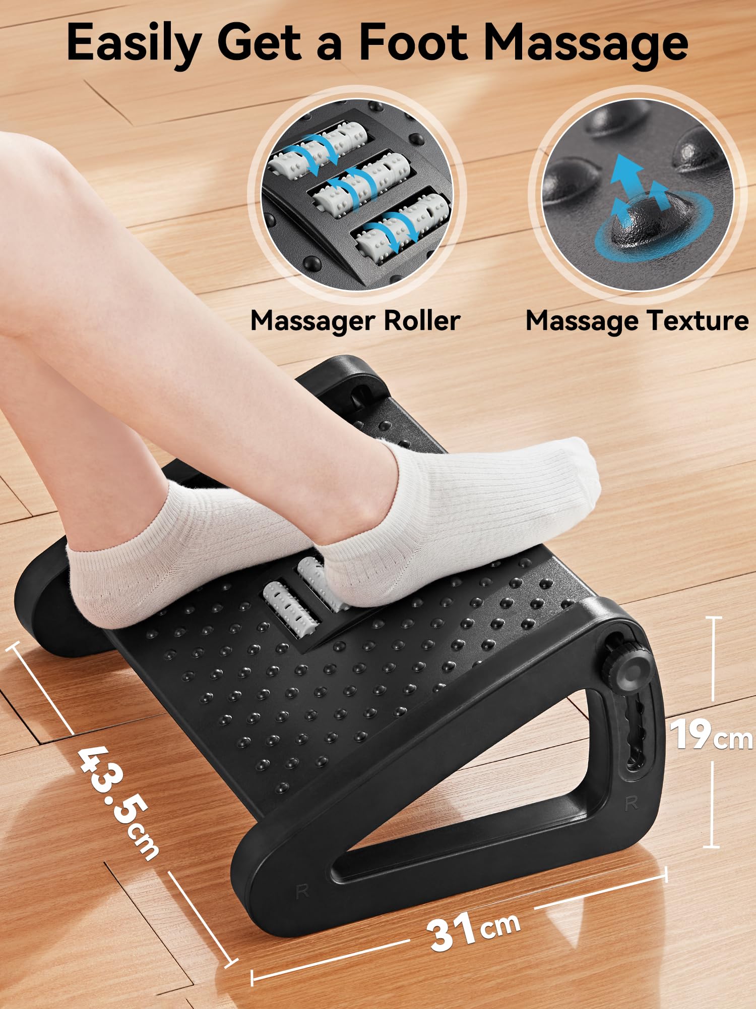 HEETA Foot Rest Under Desk, Adjustable Height Ergonomic Stool with Massager Function for Office and Home