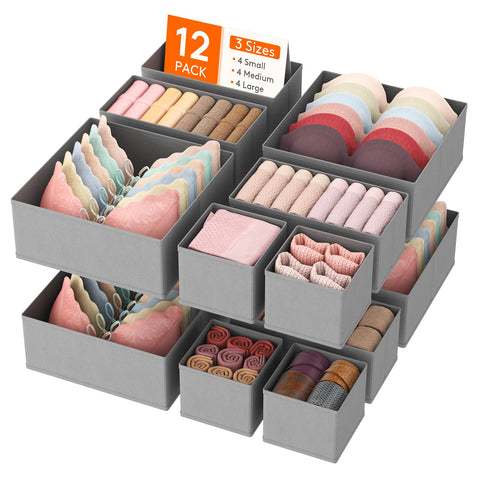Lifewit 12 Pack Drawer Organiser, Dividers for Closet, Light Grey