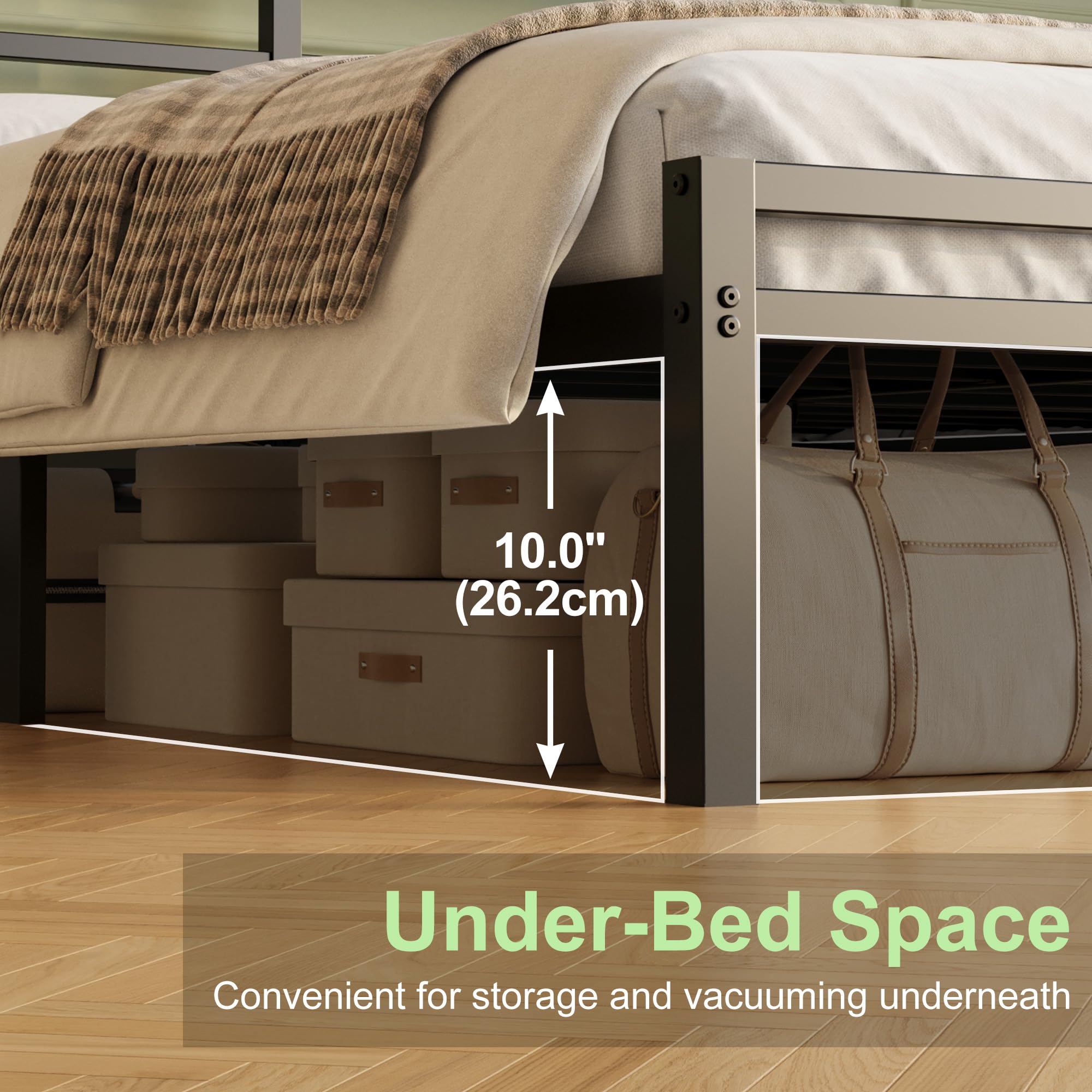 Lutown-Teen Metal Single Bed Frame with Headboard and Footboard