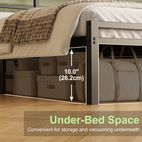 Lutown-Teen Metal King Size Bed Frame with Headboard and Footboard