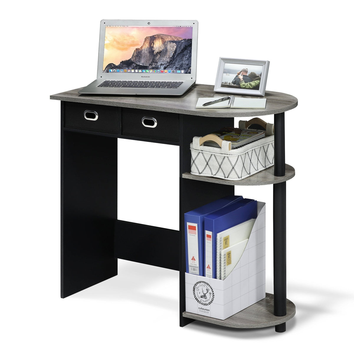 Furinno Go Green Home Laptop Notebook Computer Desk, Study Desk, Writing Desk, French Oak/Black/Black