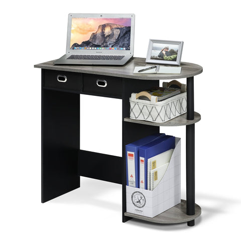 Furinno GO GREEN Desk, 80 cm Wide Gaming Desk with 2 Side Shelves and Storage Bins, Computer Desk, Office Desk for Home Office, Study Room, Dorm