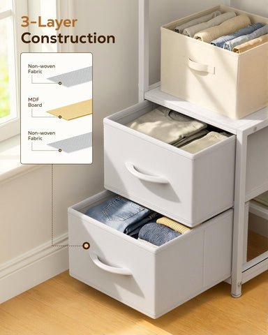 Housolution 6 Tier Corner Shelf Stand with Storage and Fabric Drawers,White