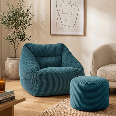 icon Natalia Cord Bean Bag Chair & Footstool with Filling Included, Teal