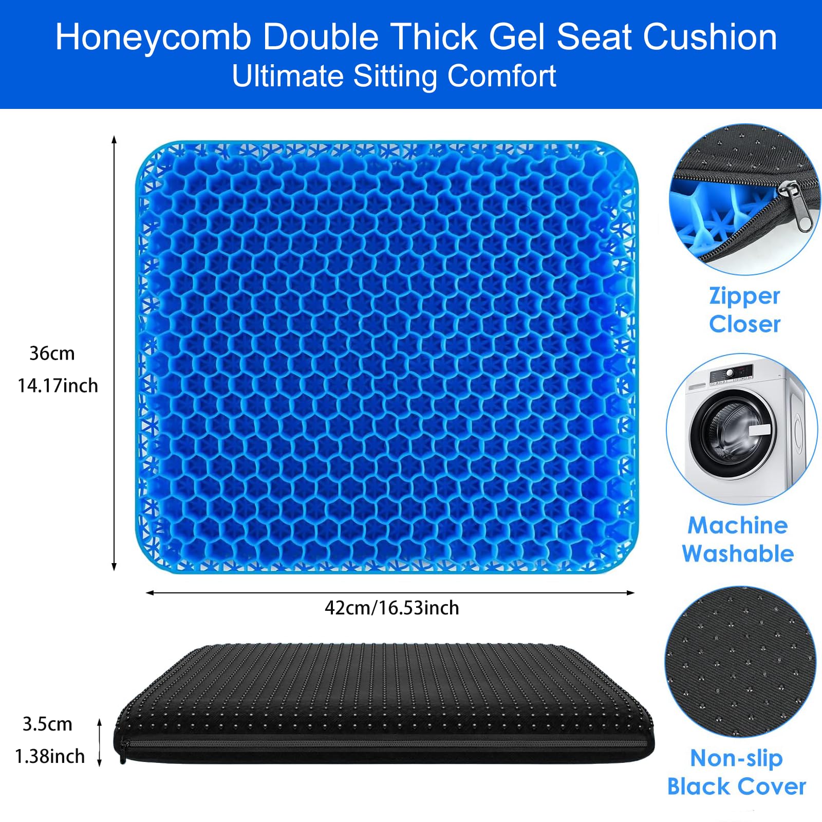 Braozaiw Soft Sitter Cushion,Honeycomb Double Thick Gel Seat cushion with Anti-Slip Cushion Cover,Cooling Chair Cushion Egg Chair Cushion For Home