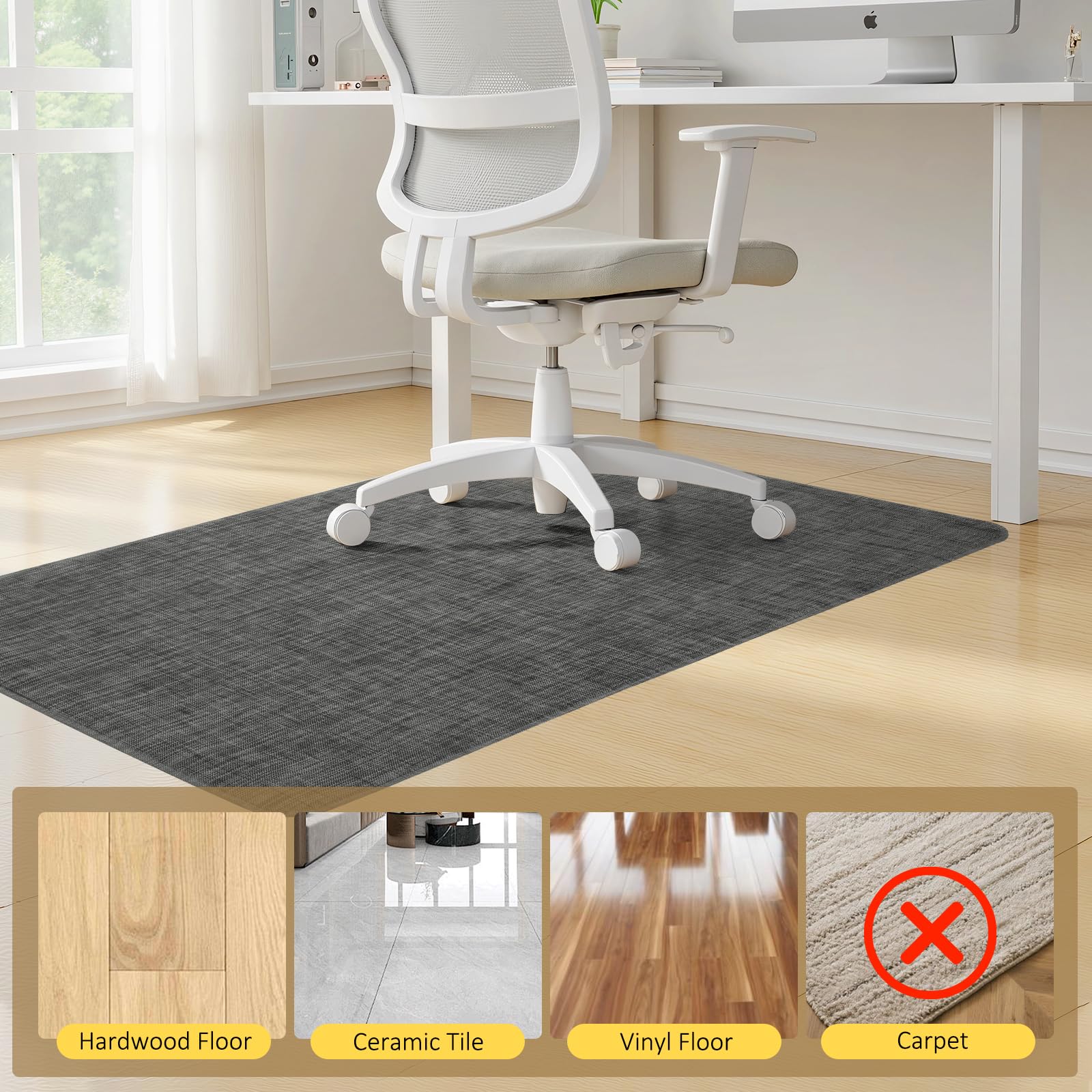 BesWin Office Chair Mat for Hardwood Floors, 90x120cm Non-Slip Hard Floor Protector Mat for Office Chair