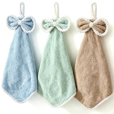 LHNNDM Pack of 3 Kitchen Bathroom Hand Dryer Towels, Microfibre Coral Fleece Lovely Hand Towels,Microfiber Coral Velvet Hand Towels Hanging Loop，Dry