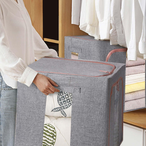 DAWNTREES 4 Pack 66L Collapsible Storage Boxes for Clothes, Grey
