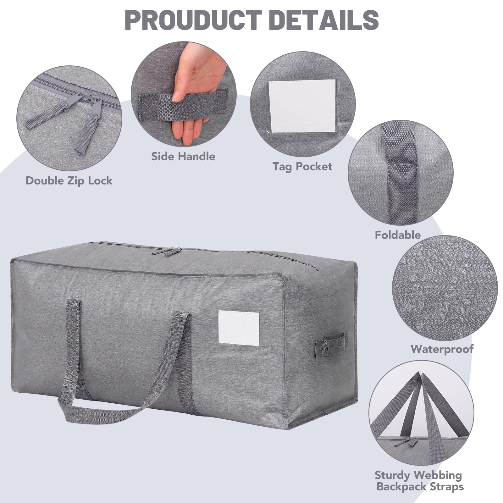 Dntorx 8 Pack 90L Moving Bags, Waterproof Storage Totes, Grey