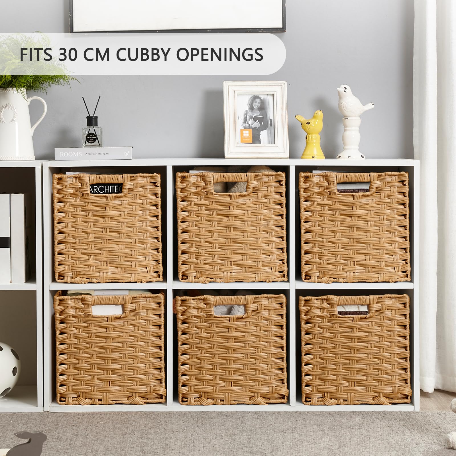 Mangata 28 cm Storage Cube Boxes for 30 cm Closet, Rattan Effect Storage Baskets, Wicker Woven Polyrattan Material Closet Organizer, 28x28x28 cm