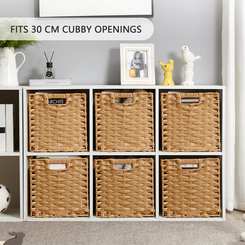 Mangata 28 cm Storage Cube Boxes for 30 cm Closet, Rattan Effect Storage Baskets, Wicker Woven Polyrattan Material Closet Organizer, 28x28x28 cm