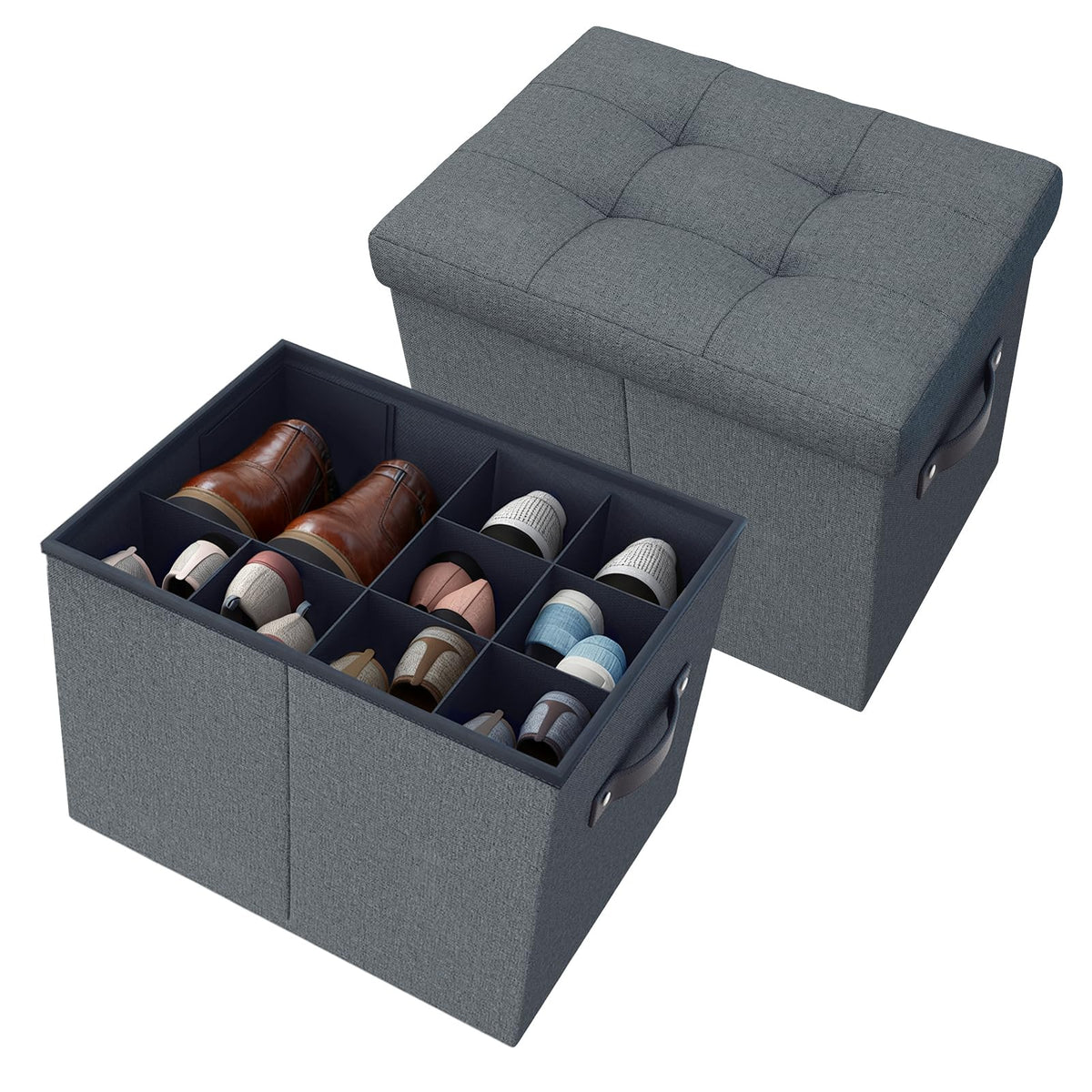 Adjustable Dividers Storage Ottoman Shoe Organiser Box for Closet,2 Pack